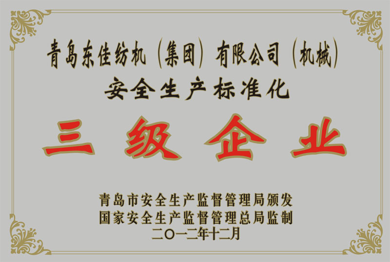 2013年   國家安全生產(chǎn)標(biāo)準(zhǔn)化三級企業(yè)